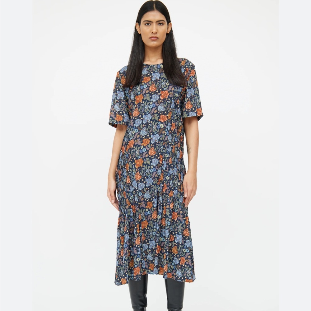 Acne Floral Midi Dress in Black, Blue, Rust